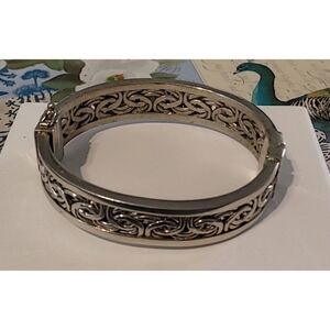 DO NOT BUY 925 Sterling Silver/Platinum Oval Hinged Byzantine Bangle Bracelet